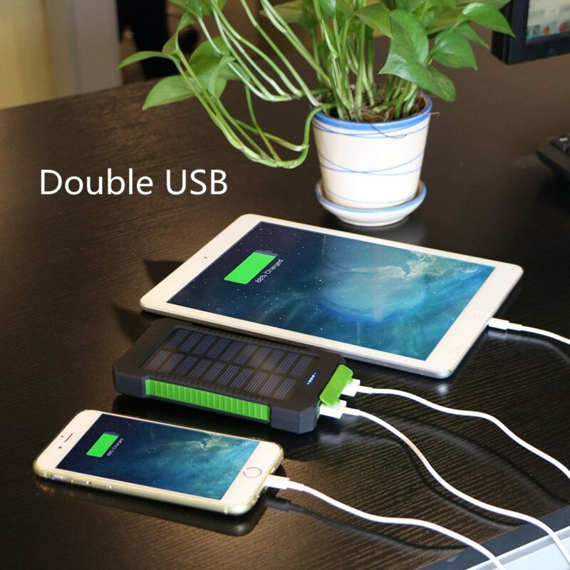 LED Light Solar Power Bank Waterproof 20000mAh Charger 2 USB Ports External Charger Powerbank