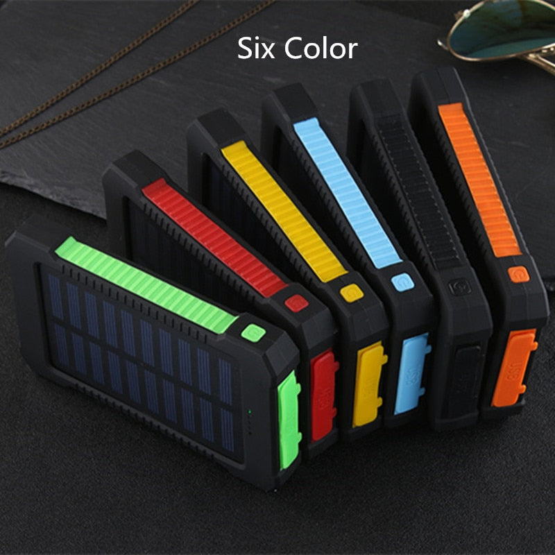 LED Light Solar Power Bank Waterproof 20000mAh Charger 2 USB Ports External Charger Powerbank