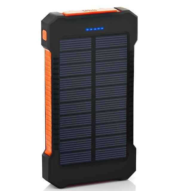 LED Light Solar Power Bank Waterproof 20000mAh Charger 2 USB Ports External Charger Powerbank