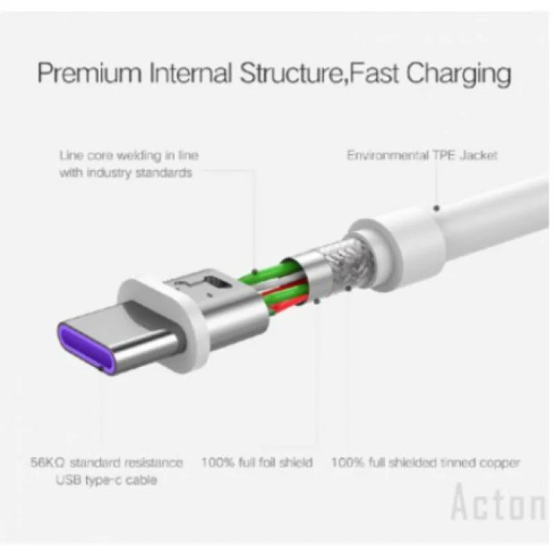 Cabo Carregador Huawei Usb 5a Carregamento Rápido Tipo-c