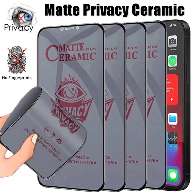 Matte cerâmica privacidade protetor de tela, filme anti-espião para iPhone 13, 12, 11, 14 Pro Max, 15, 7, 8, 14 Plus, X, XR, XS, Max, PCes 1-4